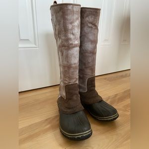 SOREL Slimpack tall leather riding rain boot Sz 8 tusk color Style NL1902-221